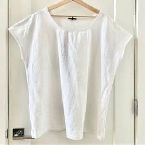 eileen fisher xl top white round neck stretch short sleeves basic size 2x